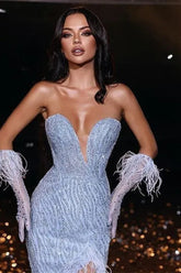 Gorgeous Sweetheart Mermaid Evening Dress with Sequins, Split, and Feather